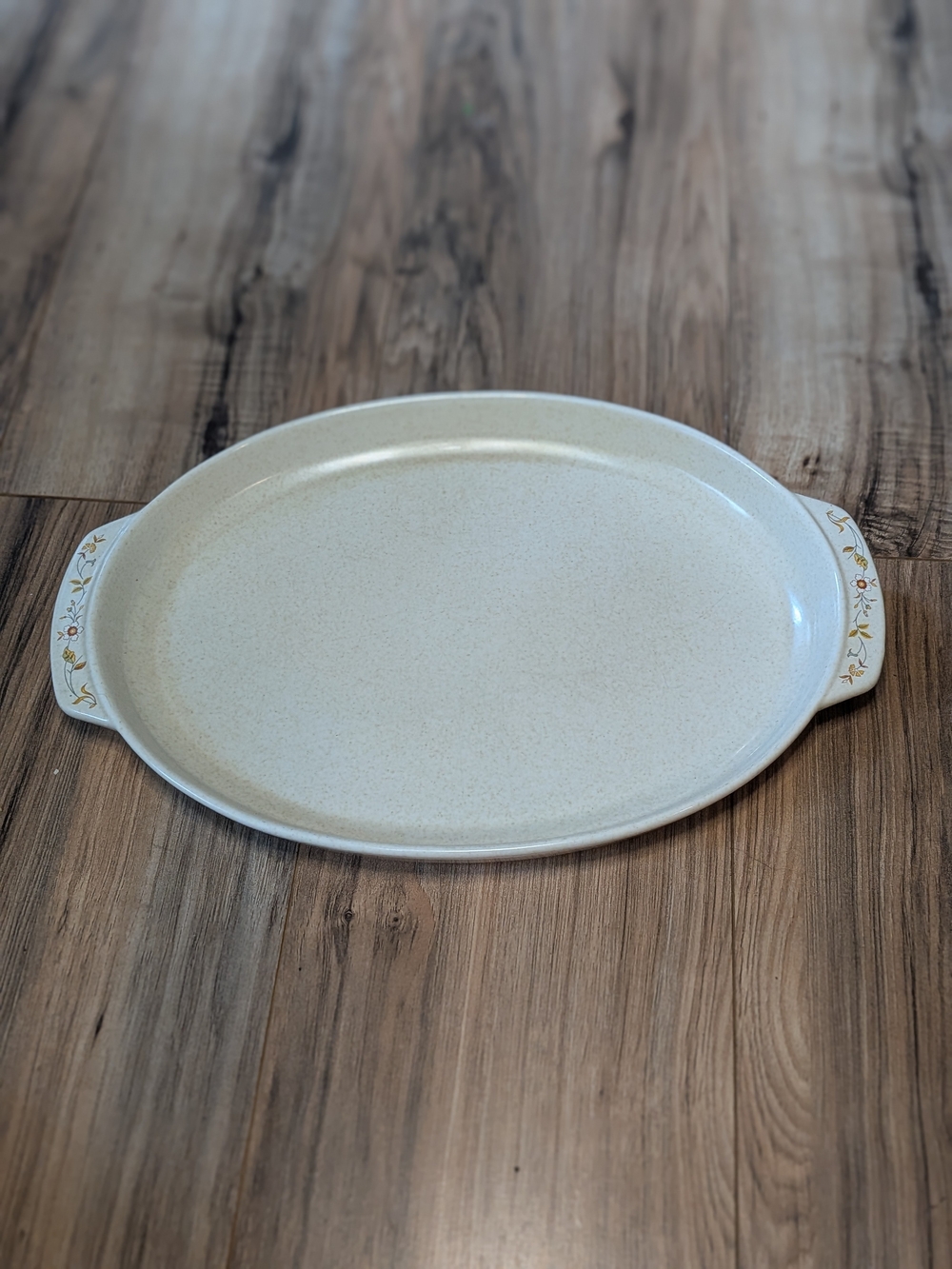 Lenox Cream Ceramic Serving Platter with Gold and Brown Floral Trim